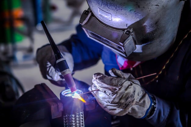 TIG welder in use